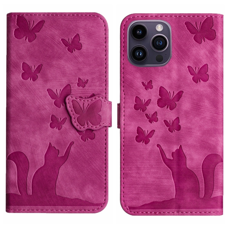 Butterfly Cat Embossing Flip Leather Phone Case, For iPhone 15 Pro Max, For iPhone 15 Pro, For iPhone 15 Plus, For iPhone 15