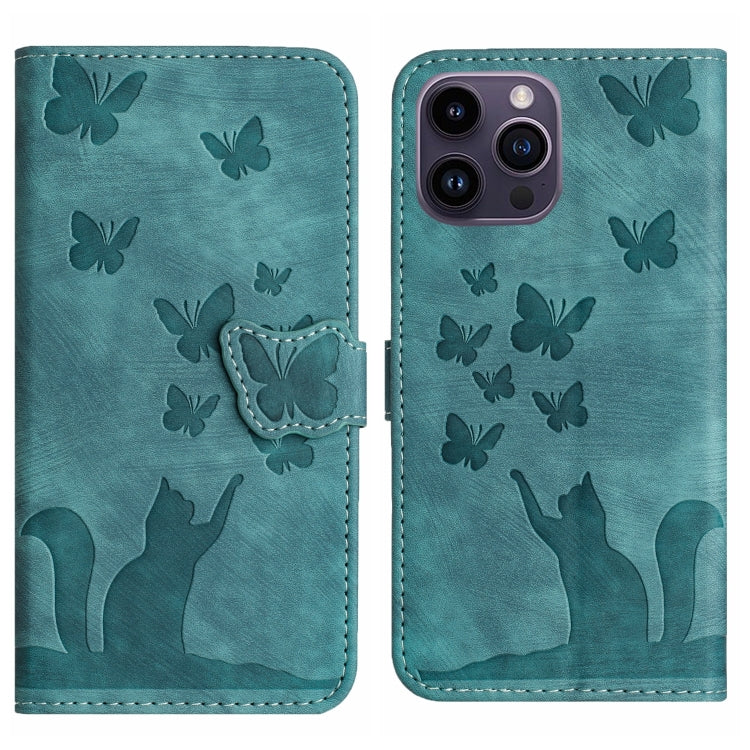 Butterfly Cat Embossing Flip Leather Phone Case, For iPhone 15 Pro Max, For iPhone 15 Pro, For iPhone 15 Plus, For iPhone 15