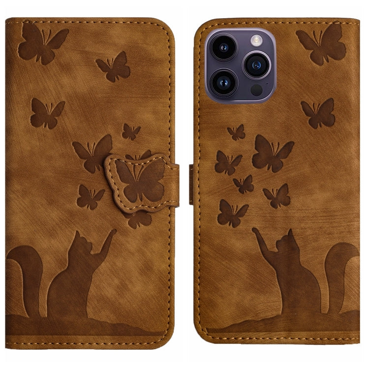 Butterfly Cat Embossing Flip Leather Phone Case, For iPhone 15 Pro Max, For iPhone 15 Pro, For iPhone 15 Plus, For iPhone 15