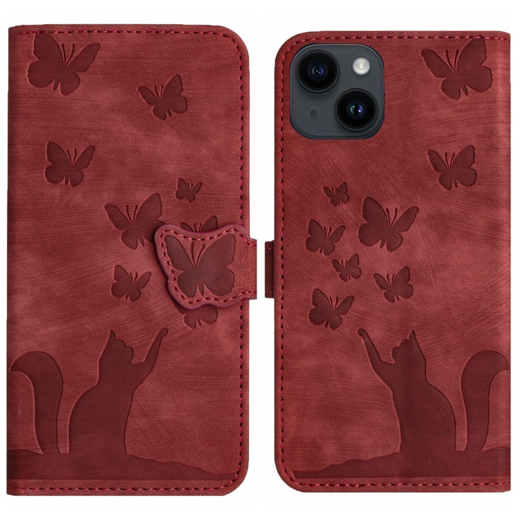 Butterfly Cat Embossing Flip Leather Phone Case, For iPhone 15 Pro Max, For iPhone 15 Pro, For iPhone 15 Plus, For iPhone 15