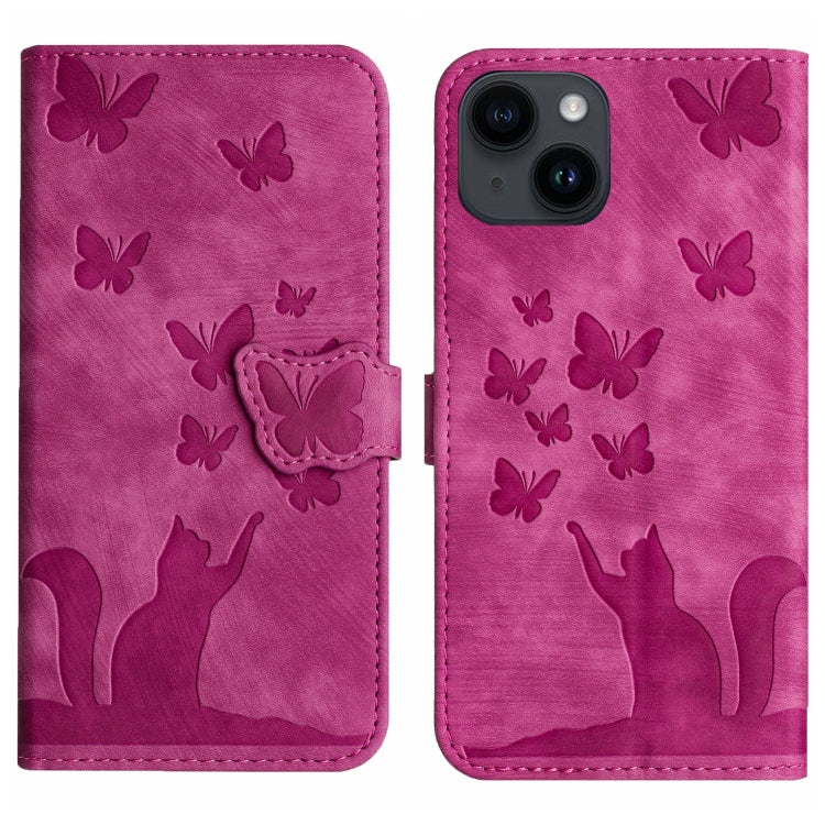 Butterfly Cat Embossing Flip Leather Phone Case, For iPhone 15 Pro Max, For iPhone 15 Pro, For iPhone 15 Plus, For iPhone 15