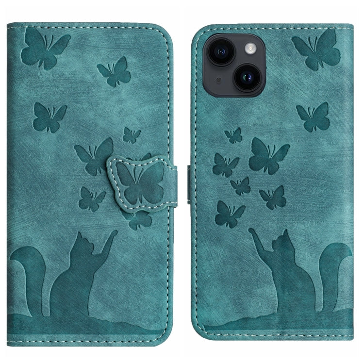 Butterfly Cat Embossing Flip Leather Phone Case, For iPhone 15 Pro Max, For iPhone 15 Pro, For iPhone 15 Plus, For iPhone 15