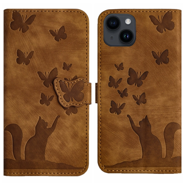 Butterfly Cat Embossing Flip Leather Phone Case, For iPhone 15 Pro Max, For iPhone 15 Pro, For iPhone 15 Plus, For iPhone 15