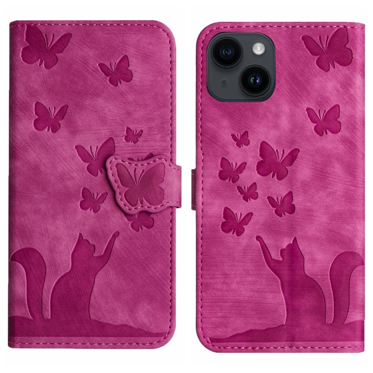 Butterfly Cat Embossing Flip Leather Phone Case, For iPhone 15 Pro Max, For iPhone 15 Pro, For iPhone 15 Plus, For iPhone 15