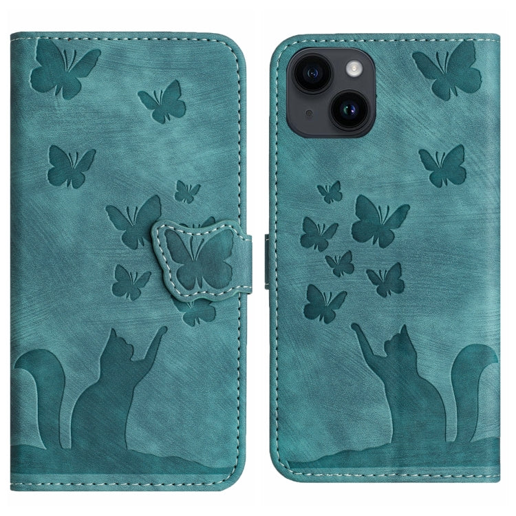 Butterfly Cat Embossing Flip Leather Phone Case, For iPhone 15 Pro Max, For iPhone 15 Pro, For iPhone 15 Plus, For iPhone 15
