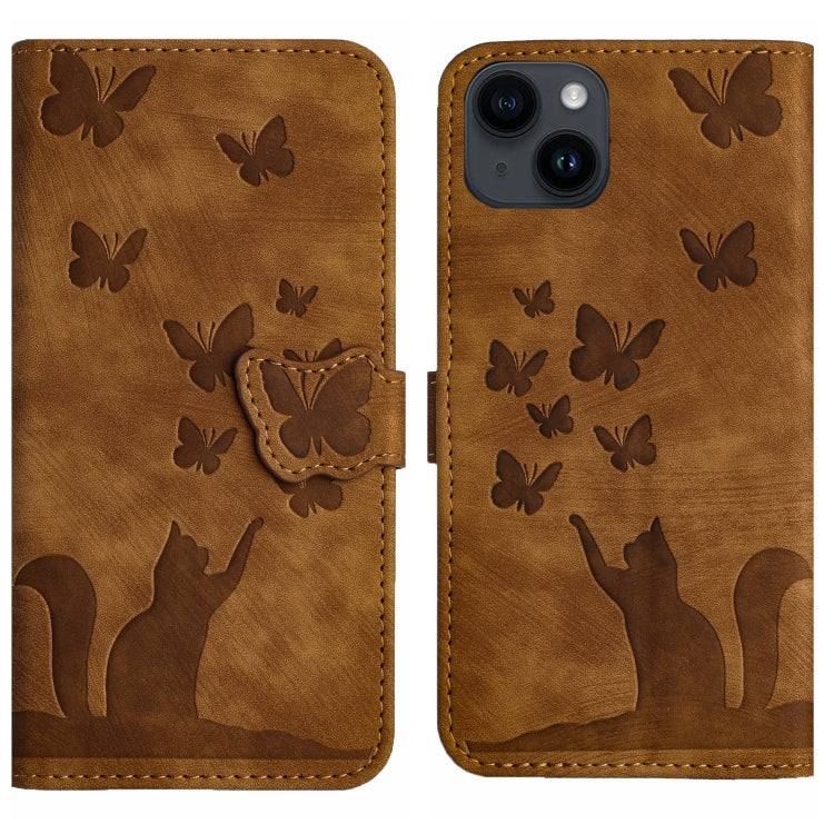 Butterfly Cat Embossing Flip Leather Phone Case, For iPhone 15 Pro Max, For iPhone 15 Pro, For iPhone 15 Plus, For iPhone 15