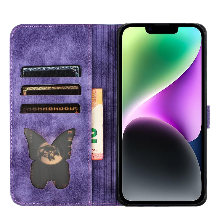 Butterfly Cat Embossing Flip Leather Phone Case, For iPhone 14 Plus, For iPhone 14, For iPhone 14 Pro, For iPhone 14 Pro Max