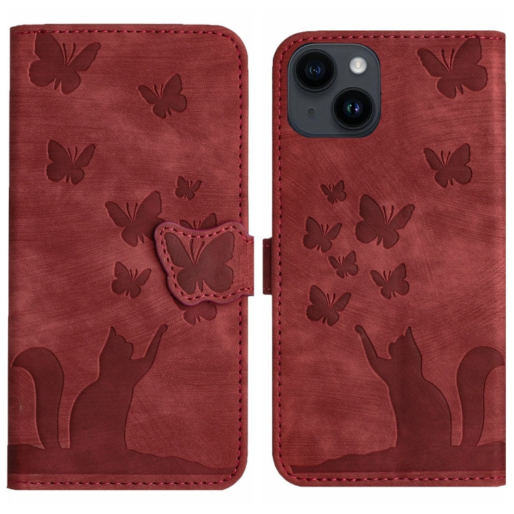 Butterfly Cat Embossing Flip Leather Phone Case, For iPhone 14 Plus, For iPhone 14, For iPhone 14 Pro, For iPhone 14 Pro Max
