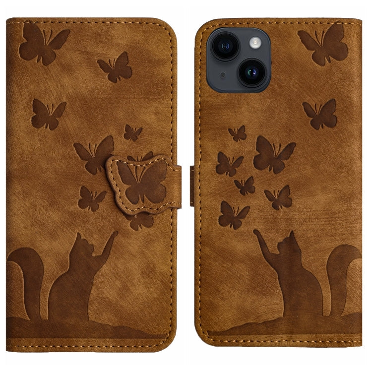 Butterfly Cat Embossing Flip Leather Phone Case, For iPhone 14 Plus, For iPhone 14, For iPhone 14 Pro, For iPhone 14 Pro Max