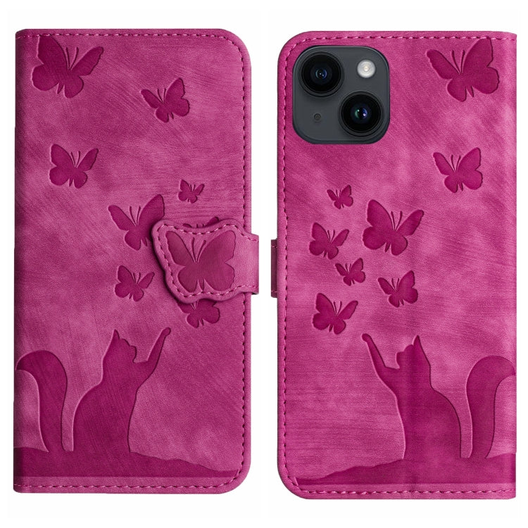 Butterfly Cat Embossing Flip Leather Phone Case, For iPhone 14 Plus, For iPhone 14, For iPhone 14 Pro, For iPhone 14 Pro Max