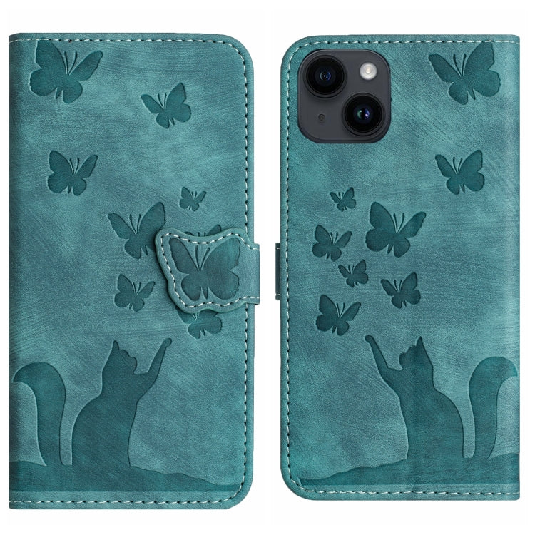 Butterfly Cat Embossing Flip Leather Phone Case, For iPhone 14 Plus, For iPhone 14, For iPhone 14 Pro, For iPhone 14 Pro Max