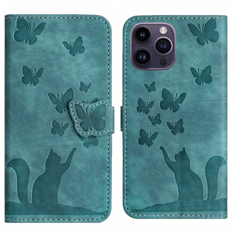 Butterfly Cat Embossing Flip Leather Phone Case, For iPhone 14 Plus, For iPhone 14, For iPhone 14 Pro, For iPhone 14 Pro Max