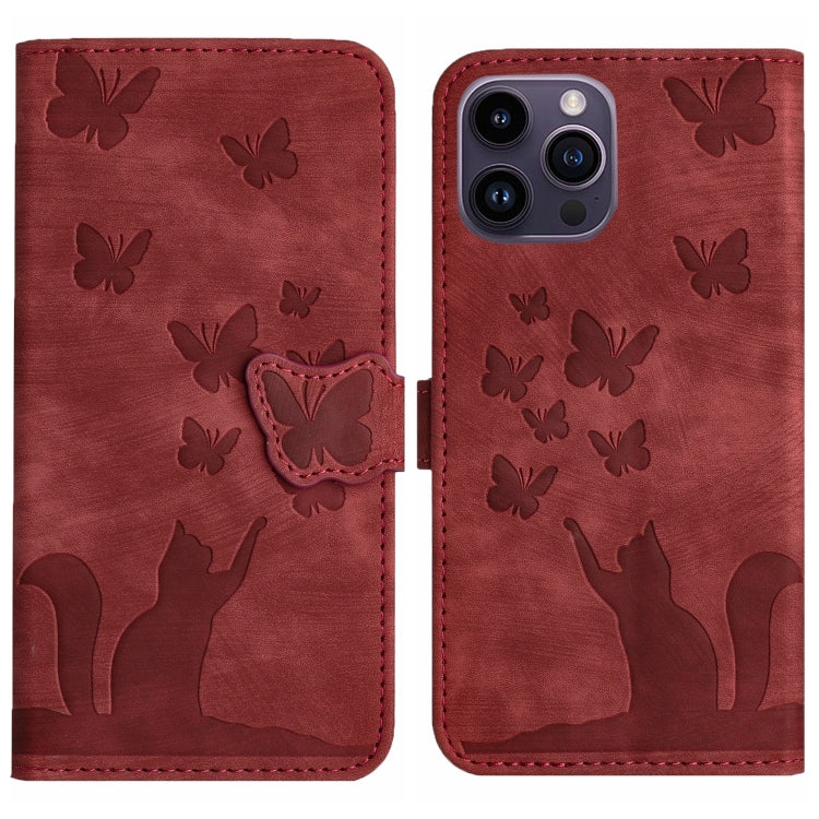 Butterfly Cat Embossing Flip Leather Phone Case, For iPhone 14 Plus, For iPhone 14, For iPhone 14 Pro, For iPhone 14 Pro Max
