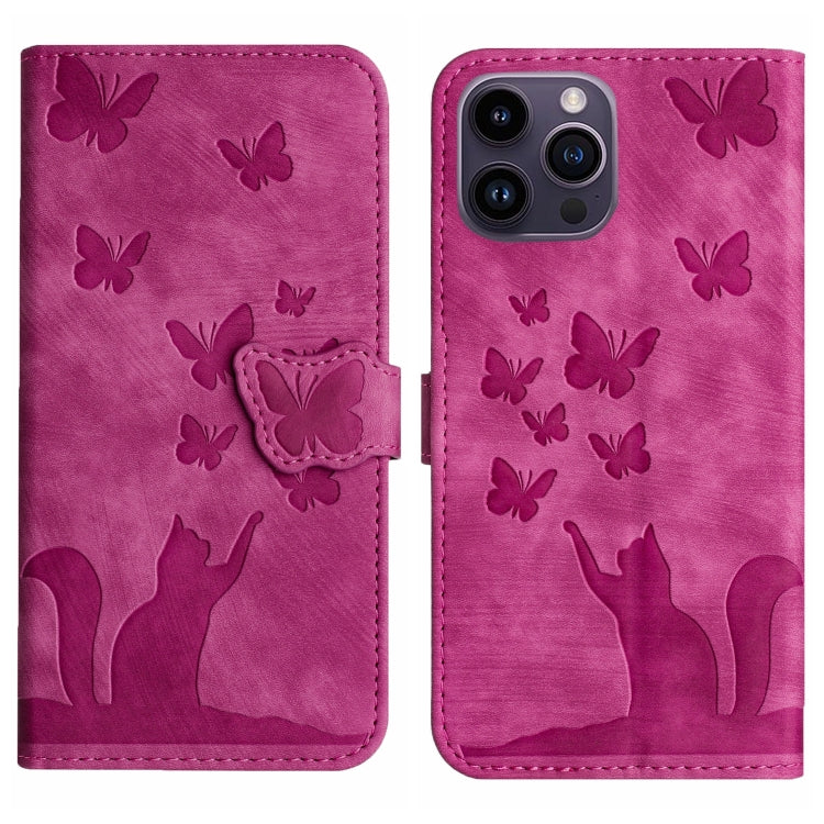 Butterfly Cat Embossing Flip Leather Phone Case, For iPhone 14 Plus, For iPhone 14, For iPhone 14 Pro, For iPhone 14 Pro Max
