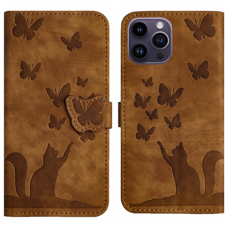 Butterfly Cat Embossing Flip Leather Phone Case, For iPhone 14 Plus, For iPhone 14, For iPhone 14 Pro, For iPhone 14 Pro Max
