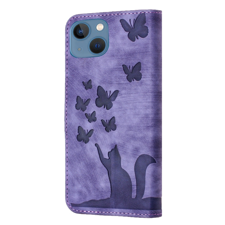 Butterfly Cat Embossing Flip Leather Phone Case, For iPhone 13 mini, For iPhone 12 / 12 Pro, For iPhone 12 Pro Max, For iPhone 12 mini