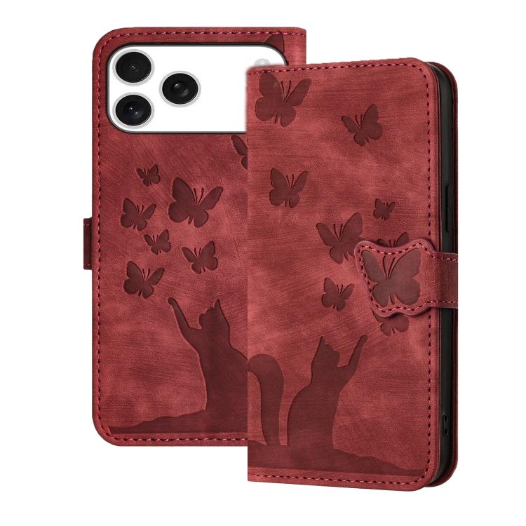 Butterfly Cat Embossing Flip Leather Phone Case, For iPhone 17 Pro Max, For iPhone 17 Pro, For iPhone 17, For iPhone Air