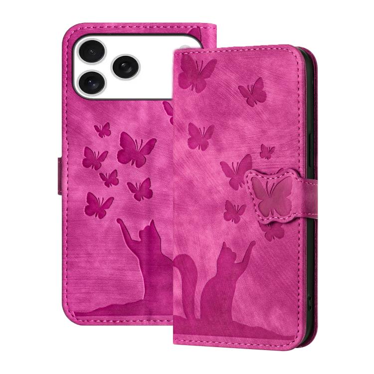 Butterfly Cat Embossing Flip Leather Phone Case, For iPhone 17 Pro Max, For iPhone 17 Pro, For iPhone 17, For iPhone Air