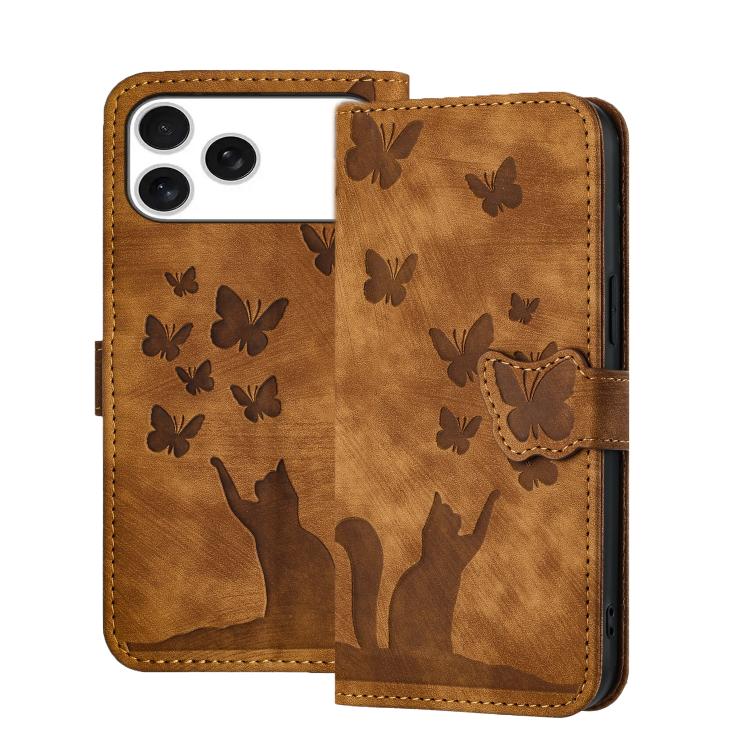 Butterfly Cat Embossing Flip Leather Phone Case, For iPhone 17 Pro Max, For iPhone 17 Pro, For iPhone 17, For iPhone Air