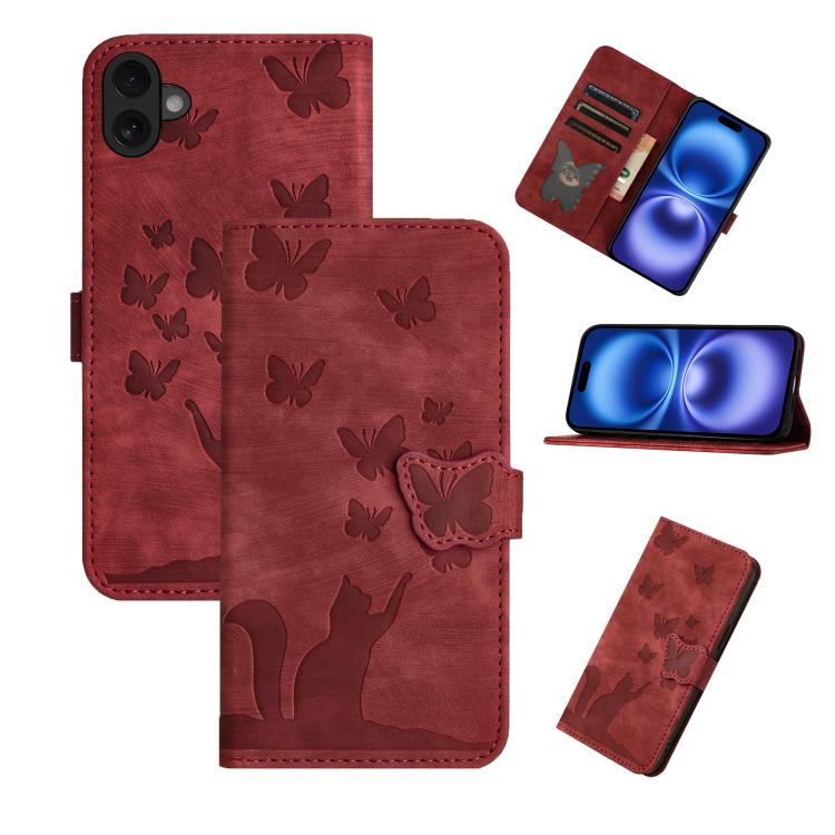 Butterfly Cat Embossing Flip Leather Phone Case, For iPhone 17 Pro Max, For iPhone 17 Pro, For iPhone 17, For iPhone Air