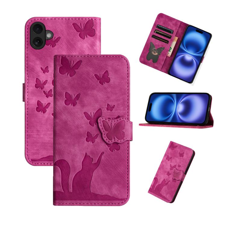 Butterfly Cat Embossing Flip Leather Phone Case, For iPhone 17 Pro Max, For iPhone 17 Pro, For iPhone 17, For iPhone Air
