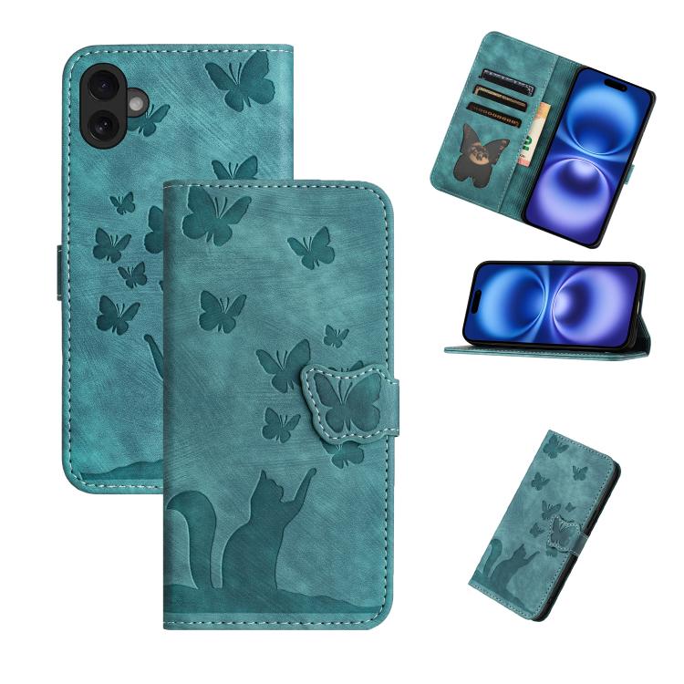Butterfly Cat Embossing Flip Leather Phone Case, For iPhone 17 Pro Max, For iPhone 17 Pro, For iPhone 17, For iPhone Air
