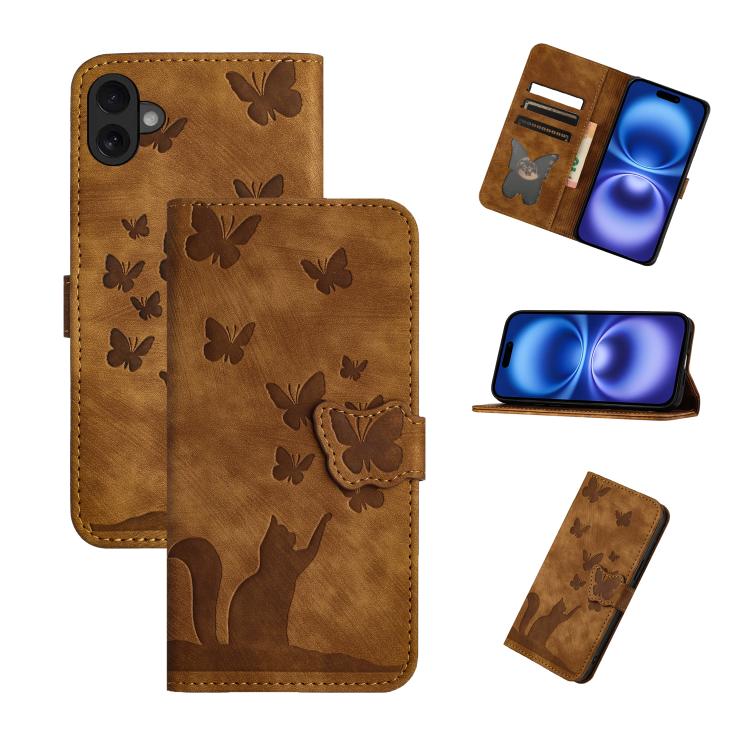 Butterfly Cat Embossing Flip Leather Phone Case, For iPhone 17 Pro Max, For iPhone 17 Pro, For iPhone 17, For iPhone Air