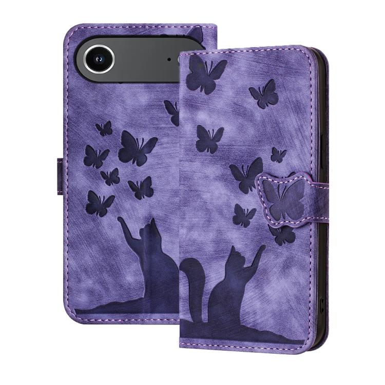 Butterfly Cat Embossing Flip Leather Phone Case, For iPhone 17 Pro Max, For iPhone 17 Pro, For iPhone 17, For iPhone Air