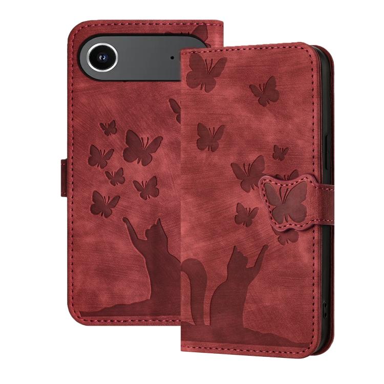 Butterfly Cat Embossing Flip Leather Phone Case, For iPhone 17 Pro Max, For iPhone 17 Pro, For iPhone 17, For iPhone Air