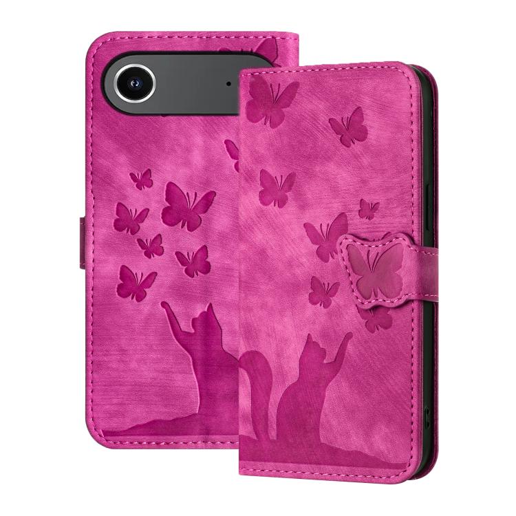 Butterfly Cat Embossing Flip Leather Phone Case, For iPhone 17 Pro Max, For iPhone 17 Pro, For iPhone 17, For iPhone Air
