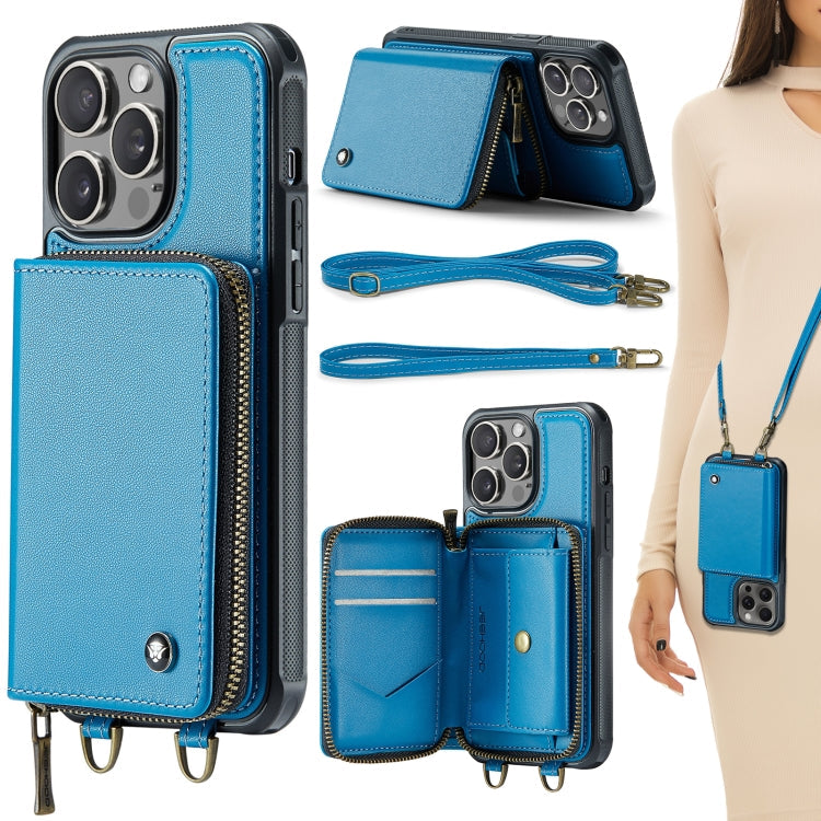 JEEHOOD C22 Series Zipper Wallet Leather Phone Case with Dual Lanyard, For iPhone 16 Pro, For iPhone 16 Plus, For iPhone 16, For iPhone 15 Pro Max