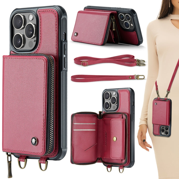 JEEHOOD C22 Series Zipper Wallet Leather Phone Case with Dual Lanyard, For iPhone 16 Pro, For iPhone 16 Plus, For iPhone 16, For iPhone 15 Pro Max