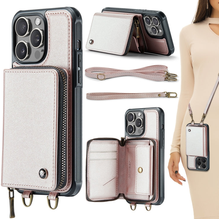 JEEHOOD C22 Series Zipper Wallet Leather Phone Case with Dual Lanyard, For iPhone 16 Pro, For iPhone 16 Plus, For iPhone 16, For iPhone 15 Pro Max