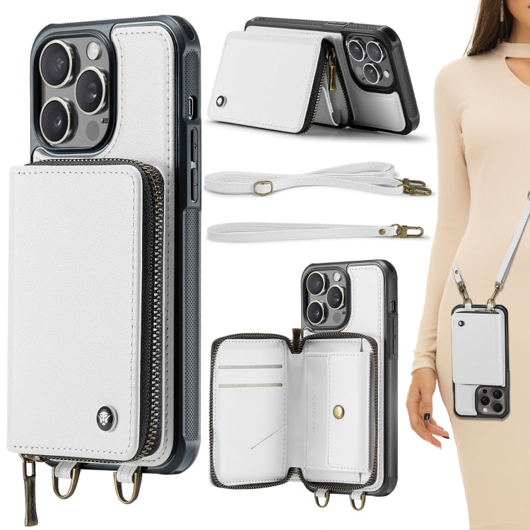 JEEHOOD C22 Series Zipper Wallet Leather Phone Case with Dual Lanyard, For iPhone 16 Pro, For iPhone 16 Plus, For iPhone 16, For iPhone 15 Pro Max