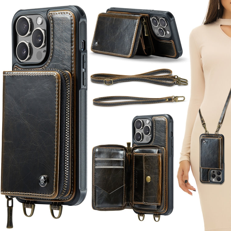 JEEHOOD C22 Series Zipper Wallet Leather Phone Case with Dual Lanyard, For iPhone 16 Pro, For iPhone 16 Plus, For iPhone 16, For iPhone 15 Pro Max