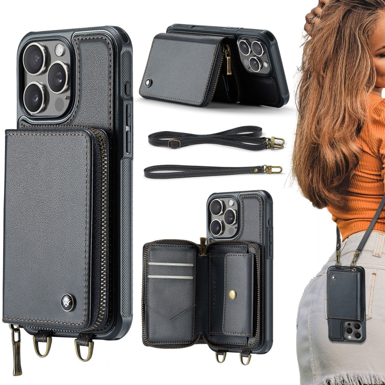 JEEHOOD C22 Series Zipper Wallet Leather Phone Case with Dual Lanyard, For iPhone 17 Pro Max, For iPhone 17 Pro, For iPhone Air, For iPhone 16 Pro Max