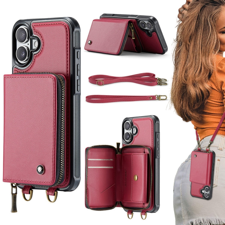 JEEHOOD C22 Series Zipper Wallet Leather Phone Case with Dual Lanyard, For iPhone 16 Pro, For iPhone 16 Plus, For iPhone 16, For iPhone 15 Pro Max