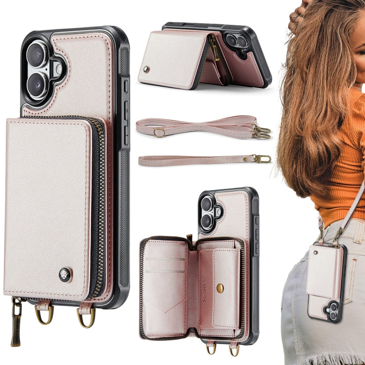 JEEHOOD C22 Series Zipper Wallet Leather Phone Case with Dual Lanyard, For iPhone 16 Pro, For iPhone 16 Plus, For iPhone 16, For iPhone 15 Pro Max