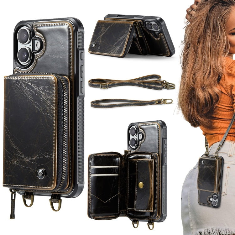 JEEHOOD C22 Series Zipper Wallet Leather Phone Case with Dual Lanyard, For iPhone 16 Pro, For iPhone 16 Plus, For iPhone 16, For iPhone 15 Pro Max