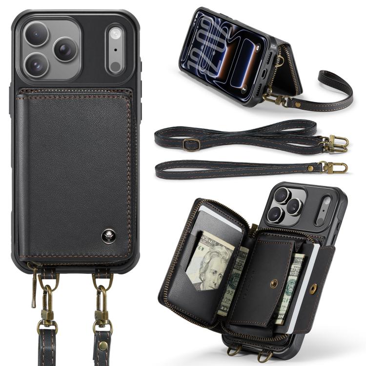 JEEHOOD C22 Series Zipper Wallet Leather Phone Case with Dual Lanyard, For iPhone 17 Pro Max, For iPhone 17 Pro, For iPhone Air, For iPhone 16 Pro Max