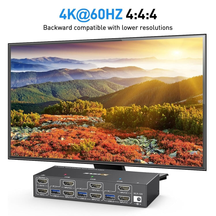 KC-KVM302AS 4K 60Hz USB3.0 / HDMI Dual Monitors KVM Switch, EU Plug, EU Plug