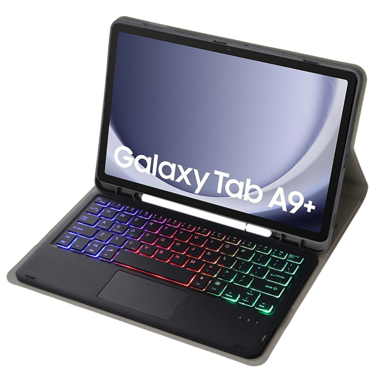 A09B-AS Candy Color Touch Backlight Bluetooth Keyboard Leather Tablet Case with Pen Holder, A09B-AS