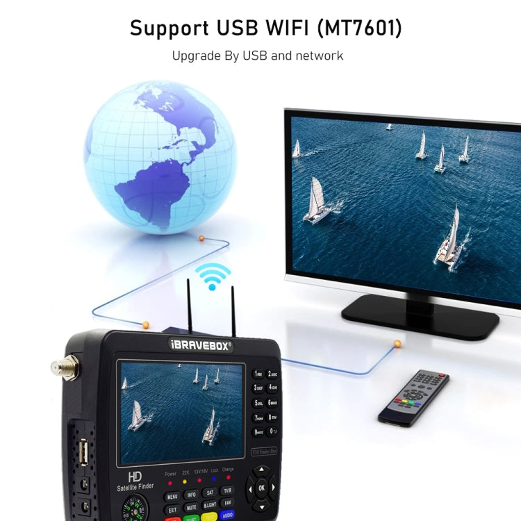 iBRAVEBOX V10 Finder Max 4.3 inch Display Digital Satellite Meter Signal Finder, Support DVB-S/S2/S2X, EU Plug, US Plug, UK Plug, AU Plug