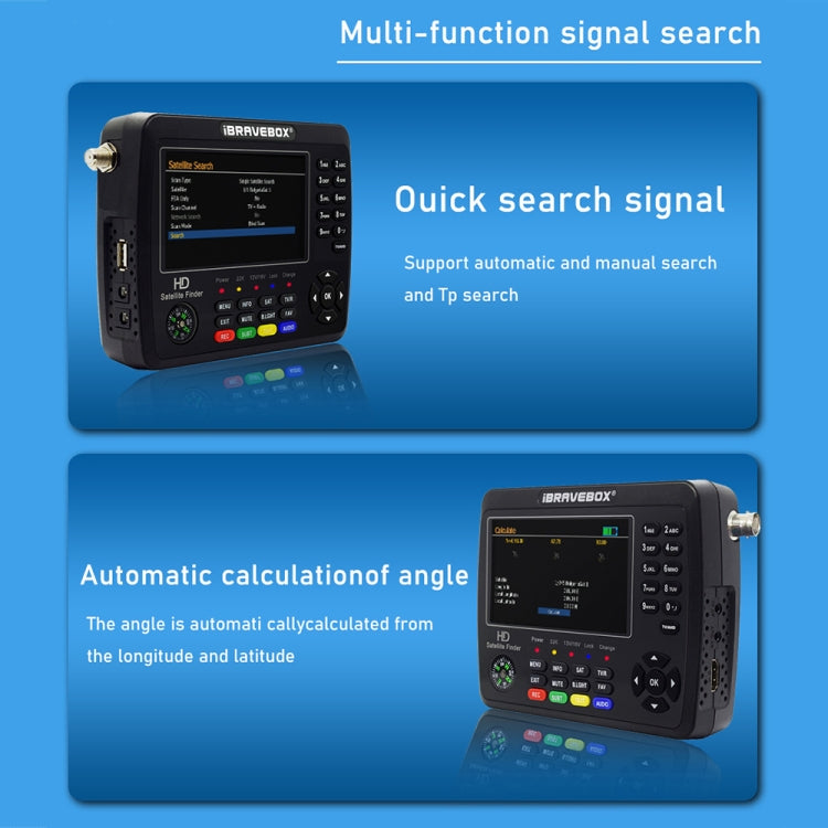 iBRAVEBOX V10 Finder Max+ 4.3 inch Display Digital Satellite Meter Signal Finder, Support DVB-S/S2/S2X AHD, EU Plug, US Plug, UK Plug, AU Plug