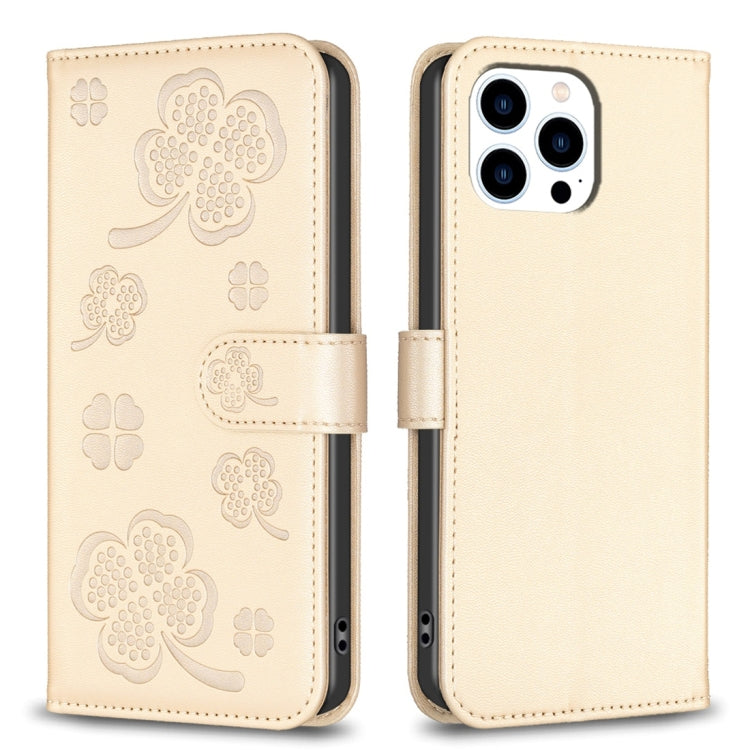 Four-leaf Embossed Leather Phone Case, For iPhone 15 Pro Max, For iPhone 15 Pro, For iPhone 15 Plus, For iPhone 15