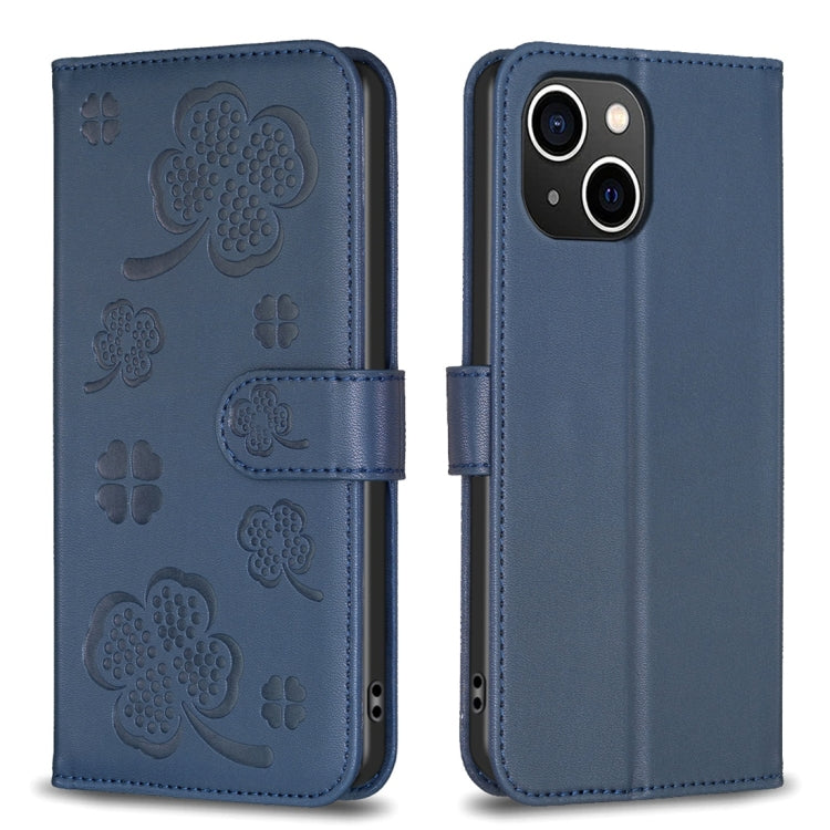Four-leaf Embossed Leather Phone Case, For iPhone 15 Pro Max, For iPhone 15 Pro, For iPhone 15 Plus, For iPhone 15