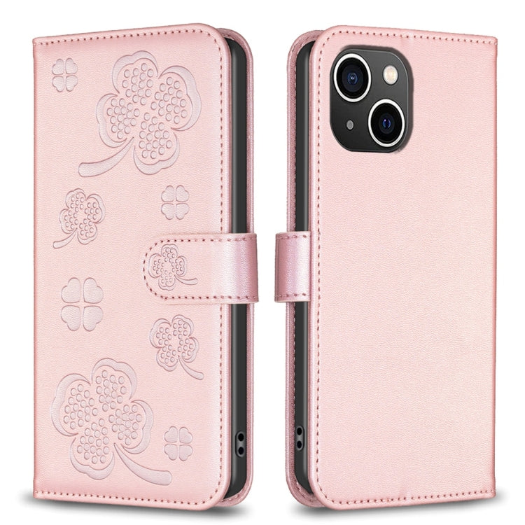 Four-leaf Embossed Leather Phone Case, For iPhone 15 Pro Max, For iPhone 15 Pro, For iPhone 15 Plus, For iPhone 15