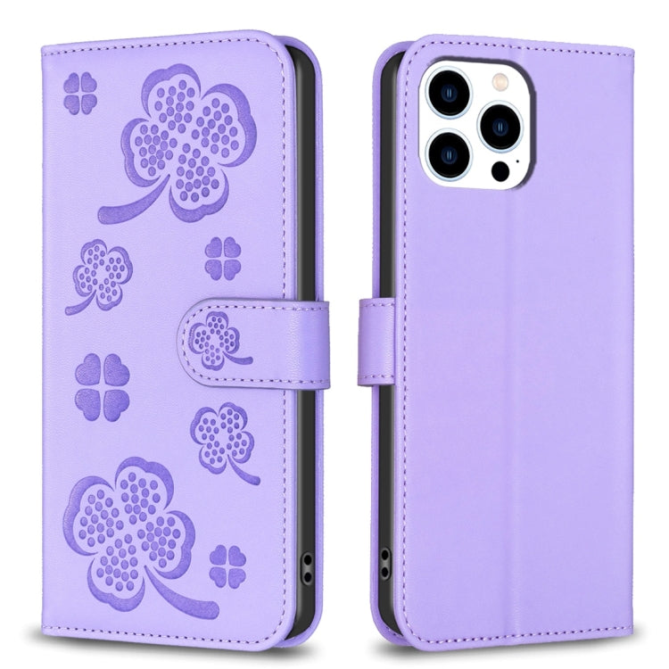 Four-leaf Embossed Leather Phone Case, For iPhone 7 / 8 / SE 2022, For iPhone 13 Pro Max, For iPhone 13 Pro, For iPhone 13