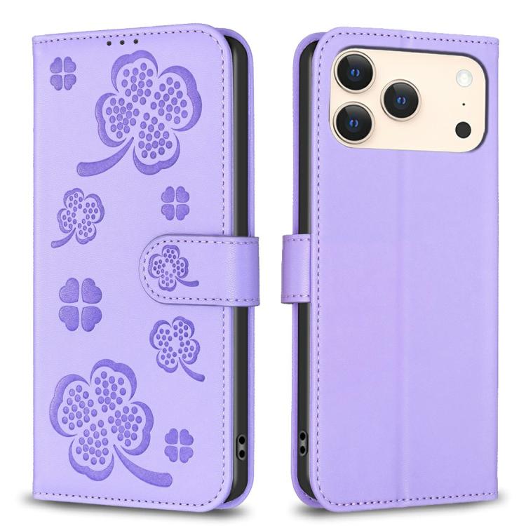 Four-leaf Embossed Leather Phone Case, For iPhone 18 Pro/17 Pro, For iPhone 18 Pro Max/17 Pro Max, For iPhone 17, For iPhone 17 Air