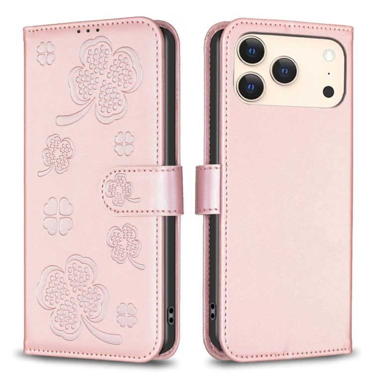 Four-leaf Embossed Leather Phone Case, For iPhone 18 Pro/17 Pro, For iPhone 18 Pro Max/17 Pro Max, For iPhone 17, For iPhone 17 Air